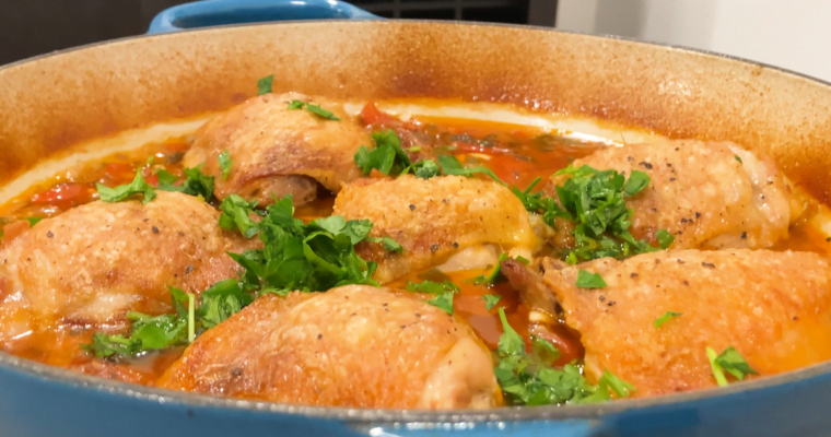 One-Pot Braised Chicken with Tomatoes, Garlic, and Herbs