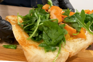 Assemble the sandwich for crispy salmon sandwich