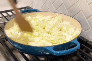 Add cabbage for Crispy Braised Chicken with Bacon and Cabbage