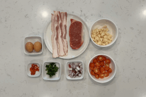 Ingredients for Steak and Eggs Breakfast