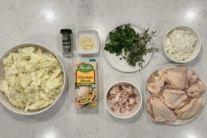 Ingredients for Crispy Braised Chicken with Bacon and Cabbage