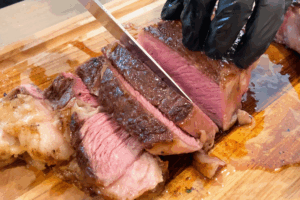 Cut the steak for Reverse-Seared Tomahawk Steak