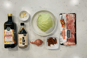 Ingredients for Crispy Bacon and Savory Cabbage Stir-Fry