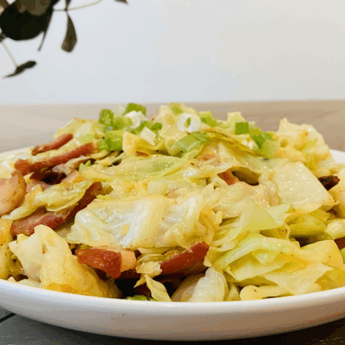 Serving Crispy Bacon and Savory Cabbage Stir-Fry