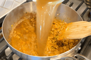 Add broth for Easy Spicy Miso Ramen with Ground Pork