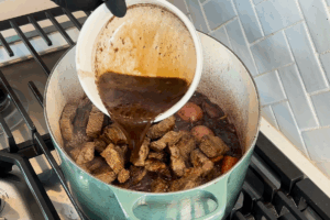 Add the beef for Authentic Beef Bourguignon