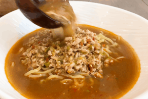 Assemble the bowl for Easy Spicy Miso Ramen with Ground Pork