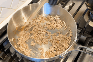 Brown the ground pork for Easy Spicy Miso Ramen with Ground Pork