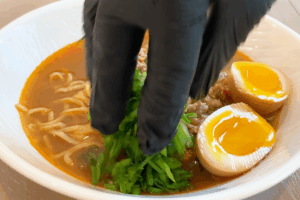 Finish with toppings for Easy Spicy Miso Ramen with Ground Pork