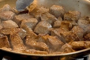 Sear the beef for Authentic Beef Bourguignon