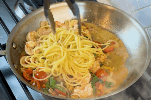 Add pasta for Garlic Clam and Shrimp Pasta