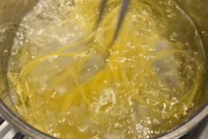 Cook the pasta for Shrimp Pasta with Crispy Anchovies