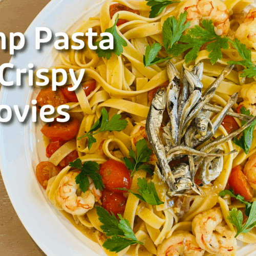 Shrimp Pasta with Crispy Anchovies