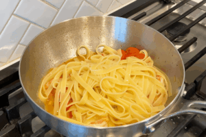 Toss it all together for Shrimp Pasta with Crispy Anchovies