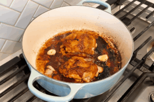 Add the sauce for Soy Sauce Glazed Chicken