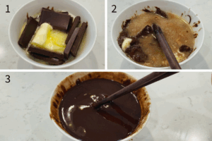 Melt the chocolate and butter for Pumpkin Chocolate Swirl Brownies