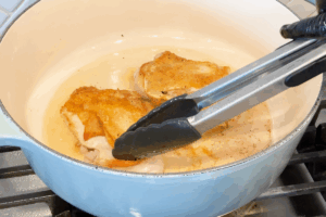 Sear the chicken for Soy Sauce Glazed Chicken