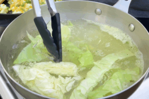Boil the cabbage for Cozy Camping Noodles with Fluffy Eggs