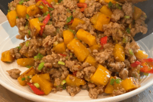Transfer to your favorite plate for Golden Pumpkin Pork Stir-Fry