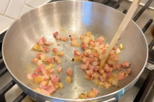 Crispy the Pancetta for Creamy Carbonara Instant Noodles