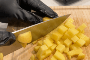 Prep the Potatoes for One-Pan Sausage and Sauerkraut