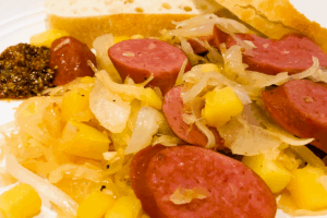 Serve One-Pan Sausage and Sauerkraut