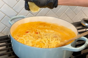 Squeeze of fresh lemon juice for Trader Joe’s Lobster Bisque Pasta